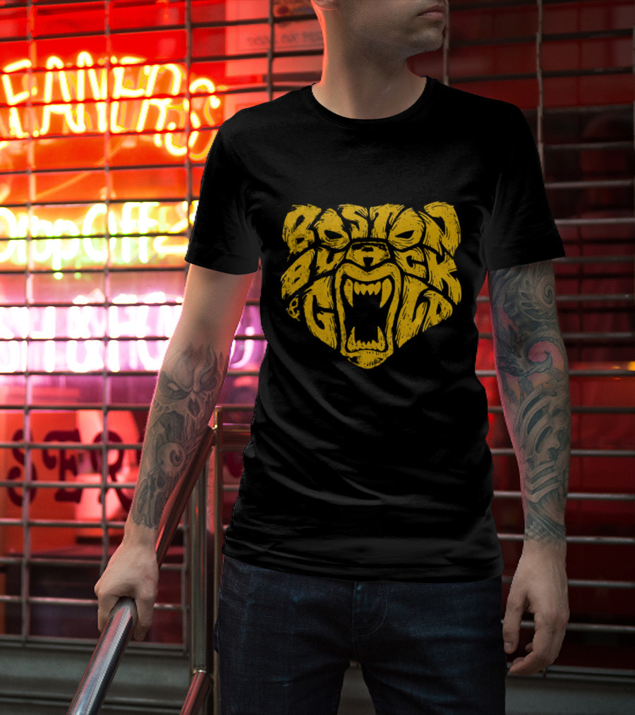 Boston Black And Gold Bear Face T-Shirt