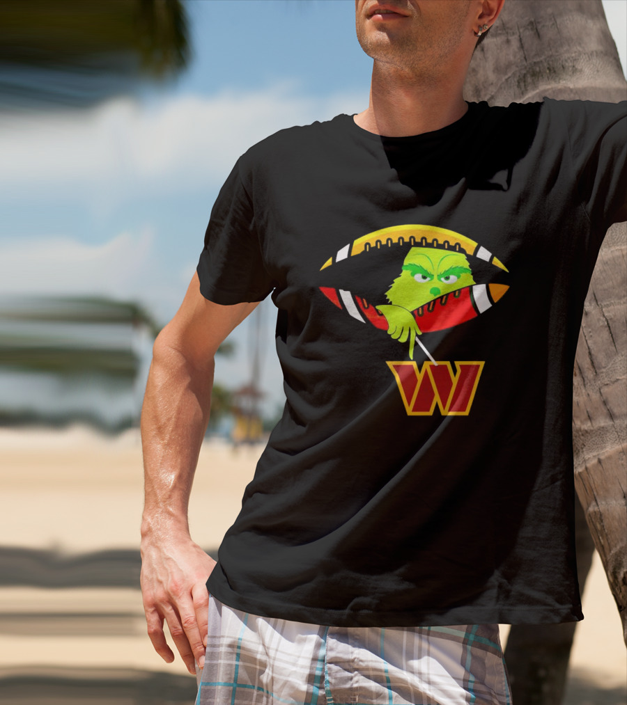 Washington Commanders Grinch Holding Football T-Shirt