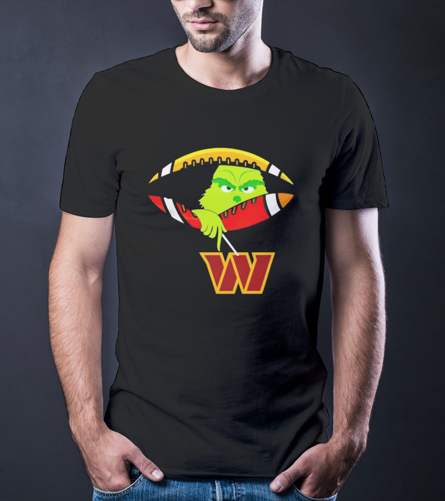 Washington Commanders Grinch Holding Football T-Shirt