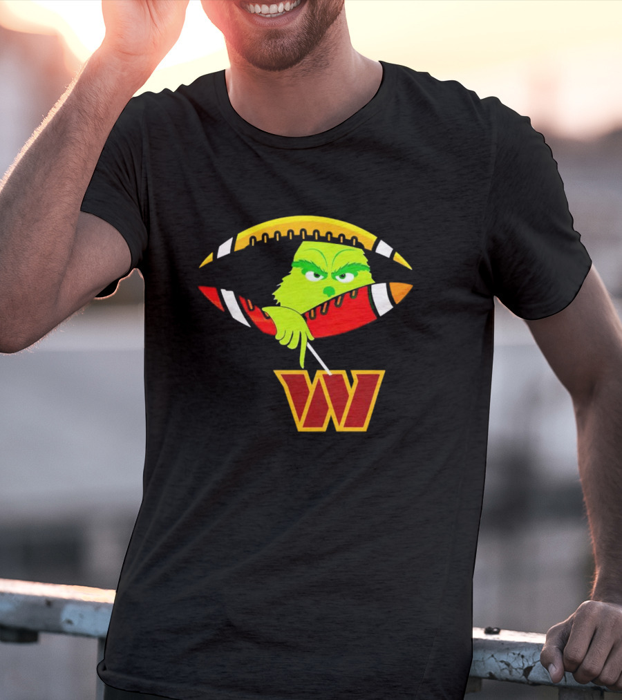 Washington Commanders Grinch Holding Football T-Shirt