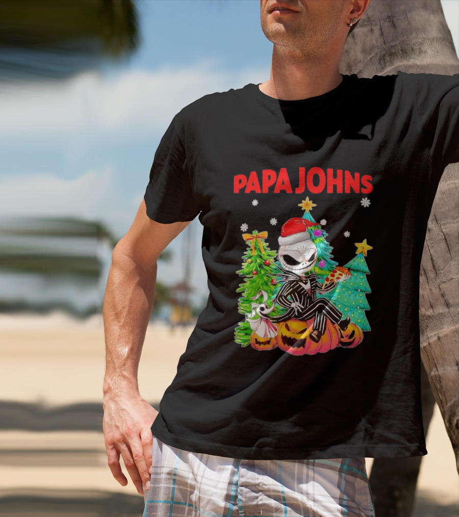Jack Skellington Papa Johns Christmas Pumpkin Tree T-Shirt