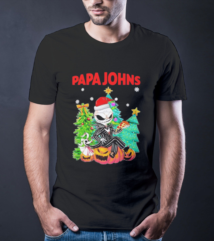 Jack Skellington Papa Johns Christmas Pumpkin Tree T-Shirt