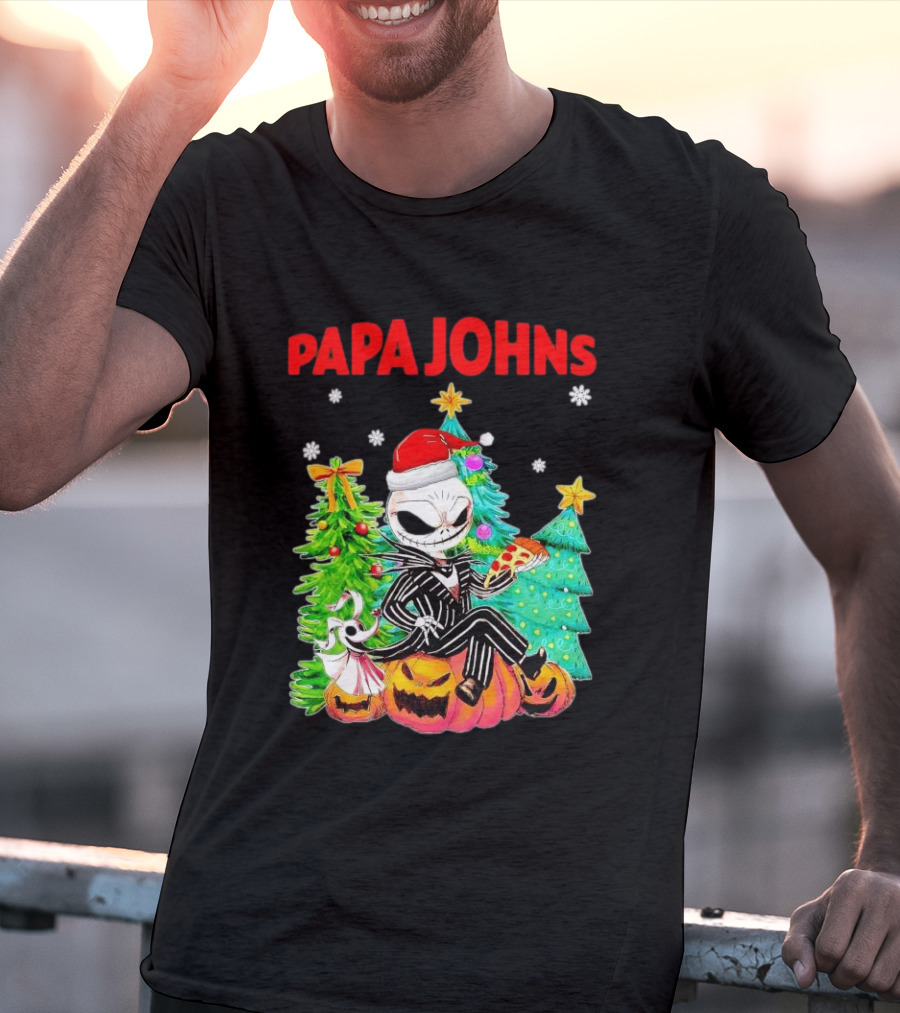 Jack Skellington Papa Johns Christmas Pumpkin Tree T-Shirt