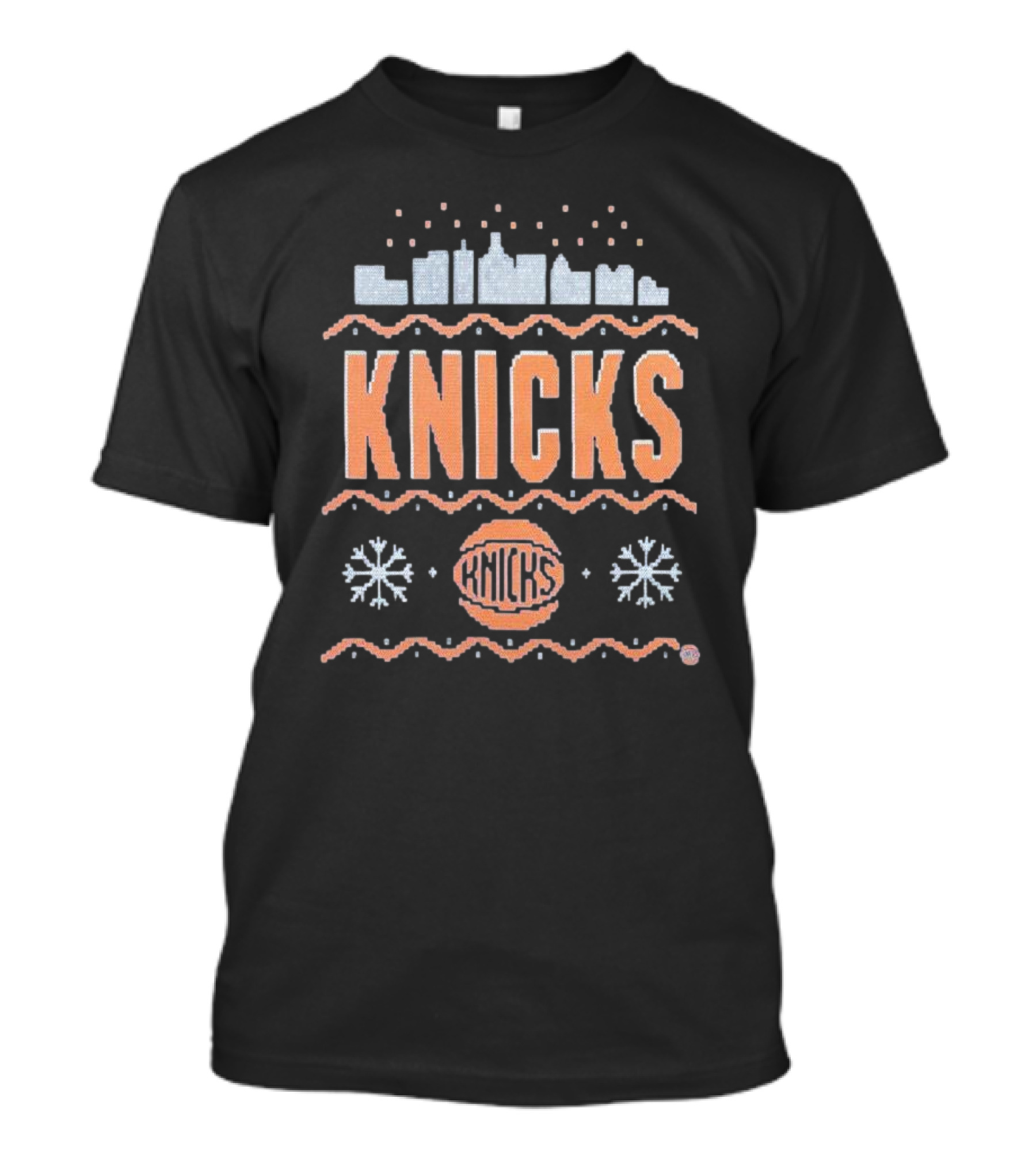 New York Knicks City Skyline Basketball Winter Snowflakes T-Shirt
