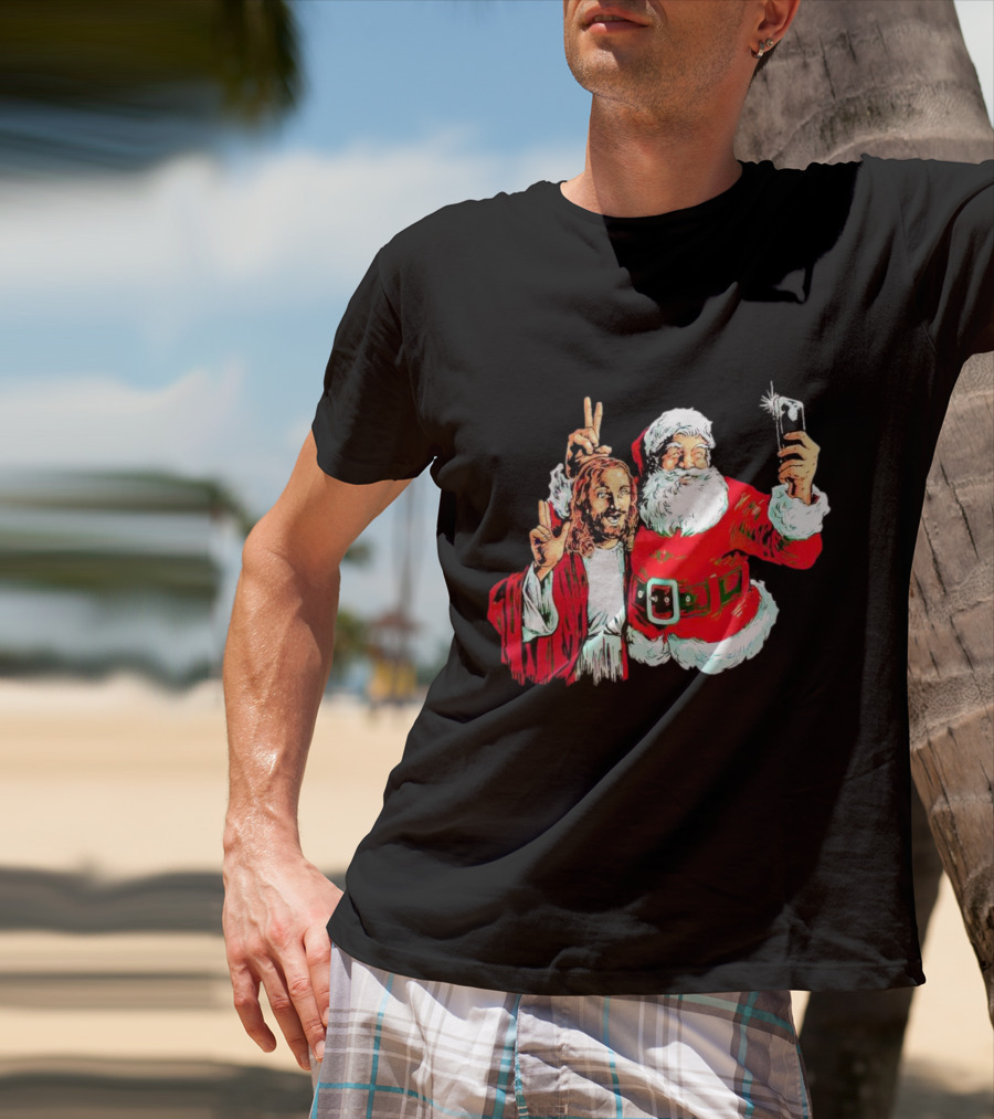 Santa And Jesus Taking Selfie Best Friends Christmas T-Shirt