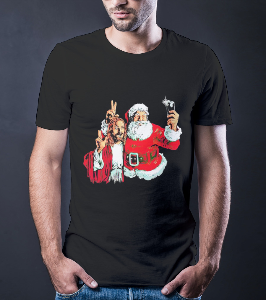 Santa And Jesus Taking Selfie Best Friends Christmas T-Shirt