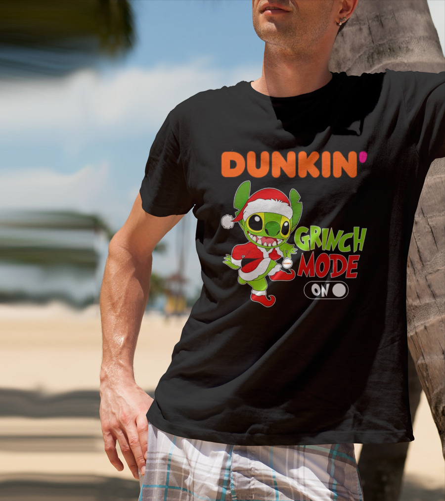 Dunkin' Grinch Mode On Christmas Stitch Santa Costume T-Shirt