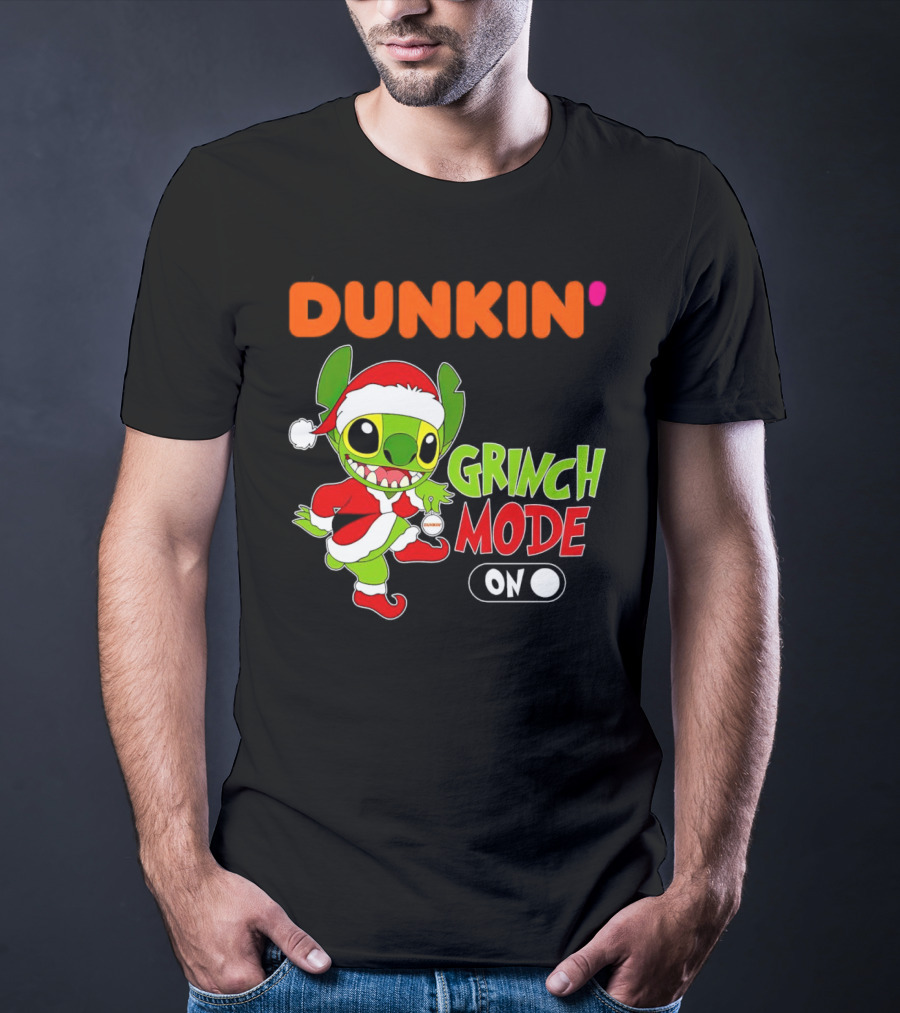 Dunkin' Grinch Mode On Christmas Stitch Santa Costume T-Shirt