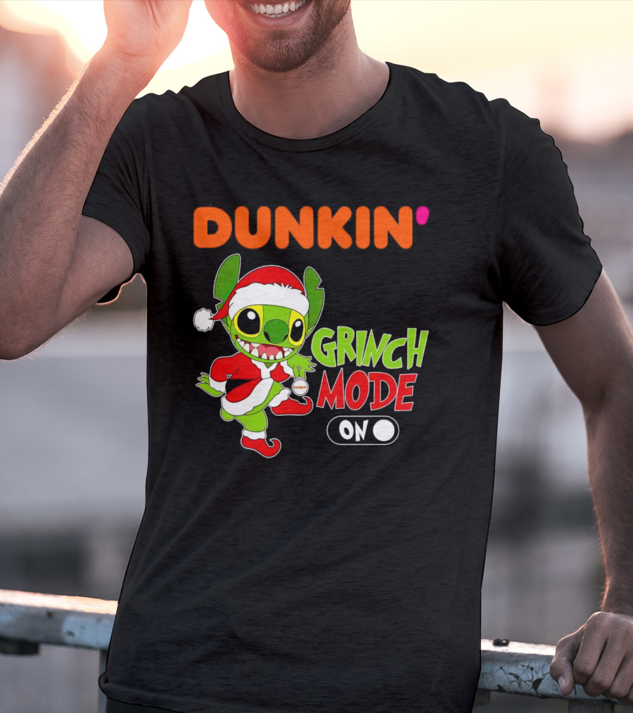 Dunkin' Grinch Mode On Christmas Stitch Santa Costume T-Shirt