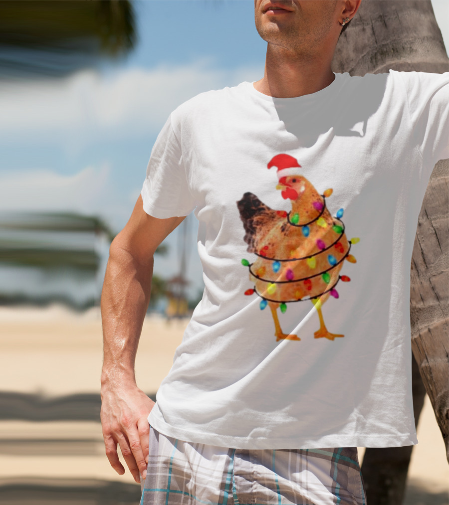 Santa Chicken Wrapped In Christmas Lights T-Shirt