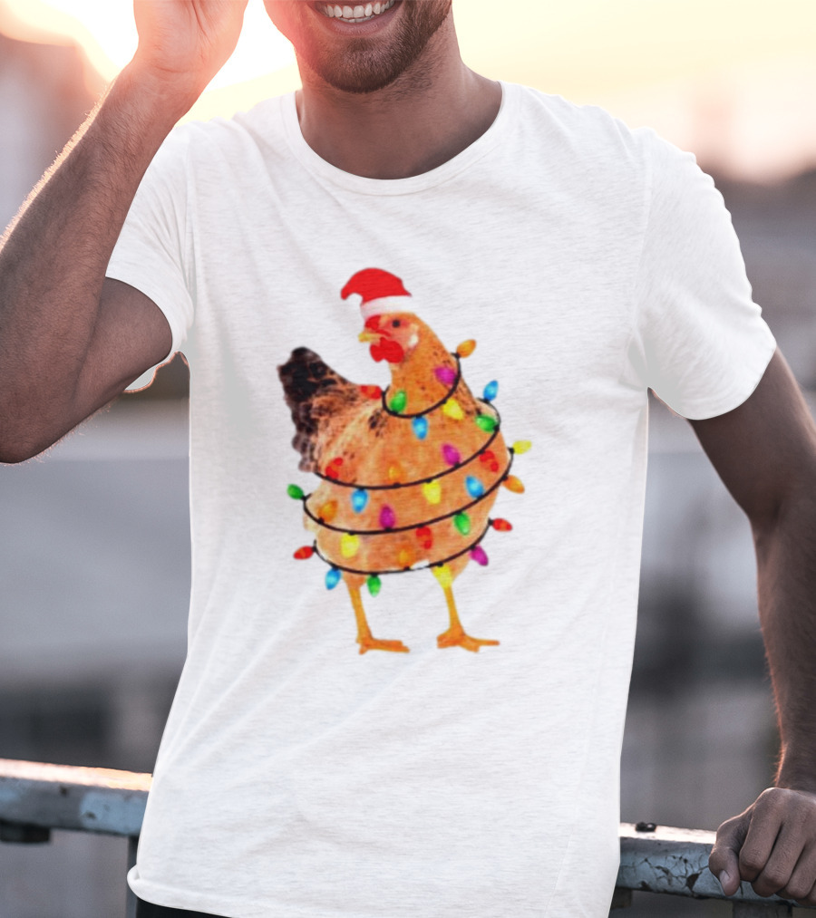 Santa Chicken Wrapped In Christmas Lights T-Shirt