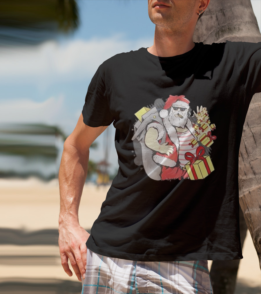 Santa Claus Cool Christmas Peace Sign Holiday Delivery T-Shirt