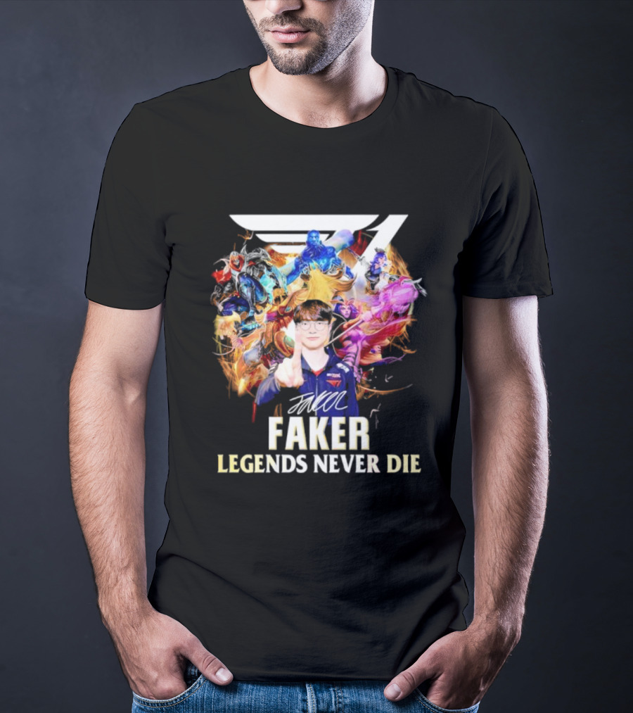 T1 Faker Legends Never Die Signature With Dynamic Character T-Shirt