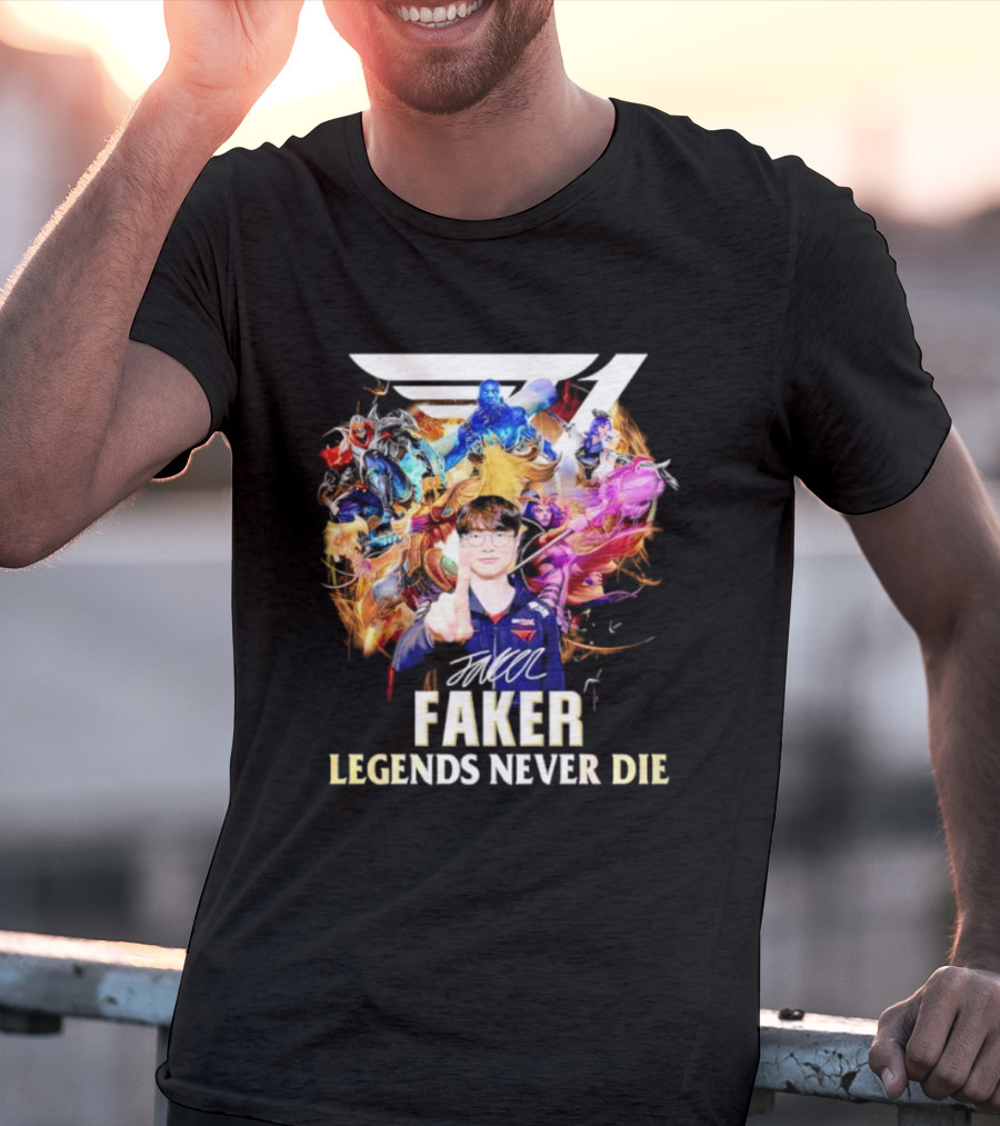 T1 Faker Legends Never Die Signature With Dynamic Character T-Shirt