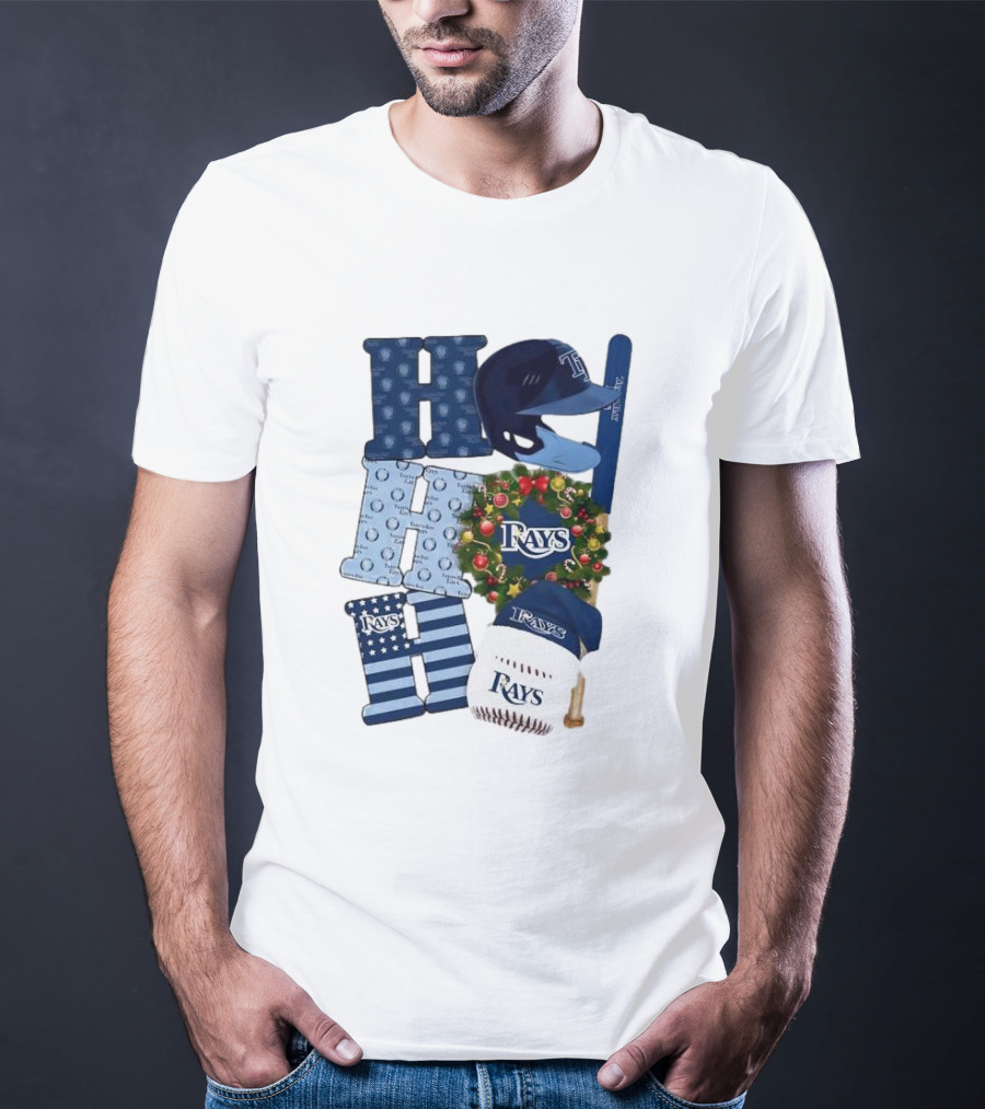 Tampa Bay Rays Ho Ho Ho Merry Christmas Baseball Helmet Wreath T-Shirt