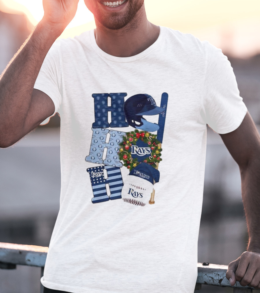 Tampa Bay Rays Ho Ho Ho Merry Christmas Baseball Helmet Wreath T-Shirt