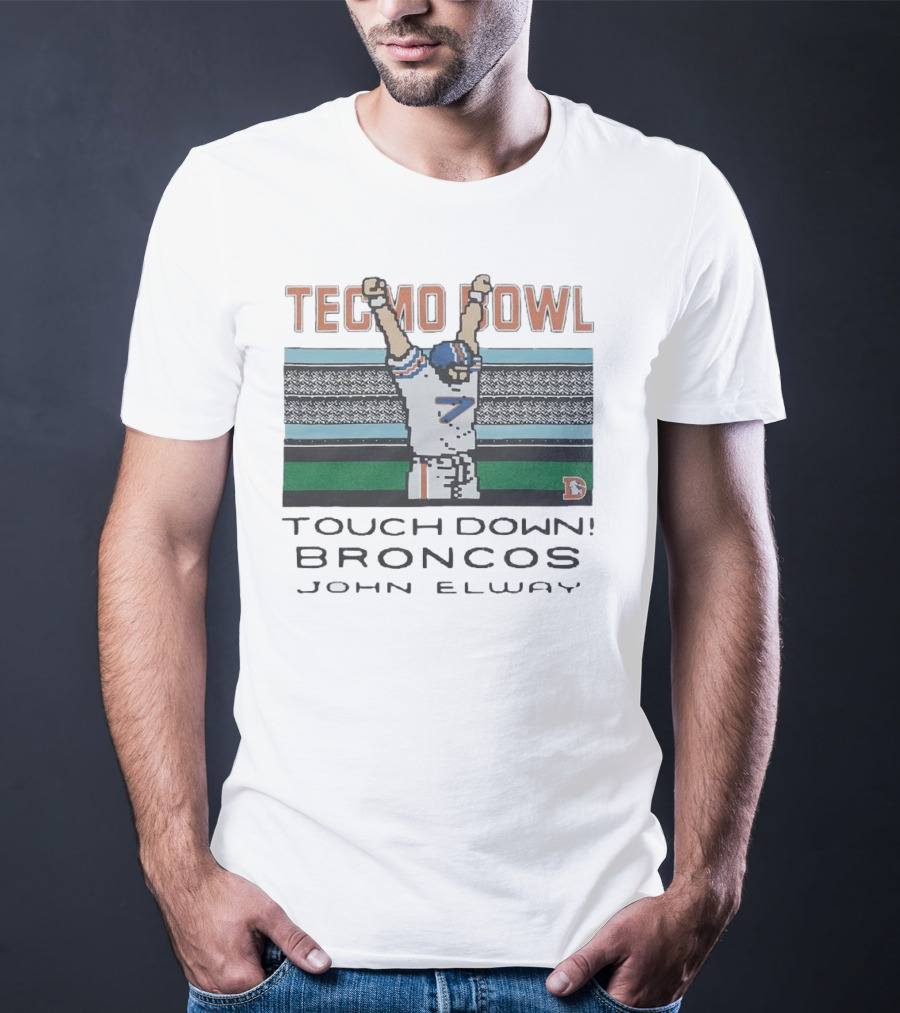 Tecmo Bowl Touchdown Broncos John Elway Retro Game Football Legend T-Shirt