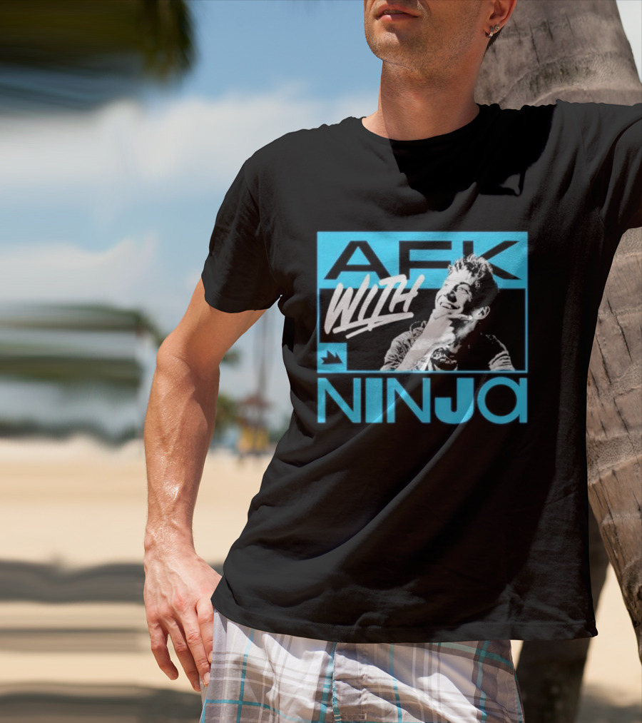 Afk With Ninja Gaming Streamer Icon Text Portrait Blue T-Shirt