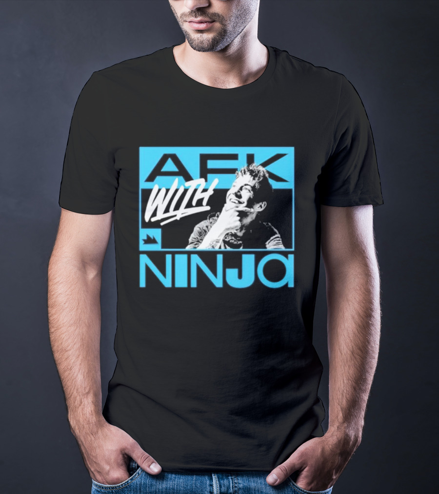 Afk With Ninja Gaming Streamer Icon Text Portrait Blue T-Shirt