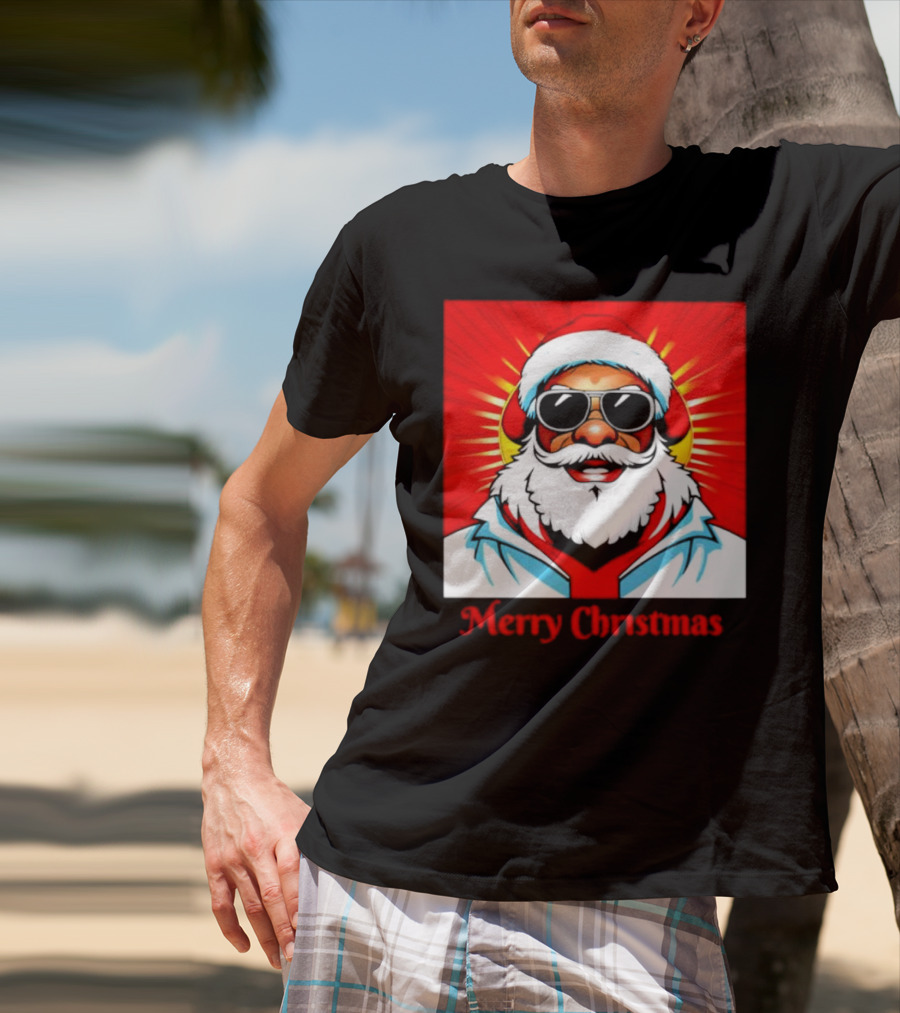 Bright Santa Merry Christmas In Cool Cartoon T-Shirt