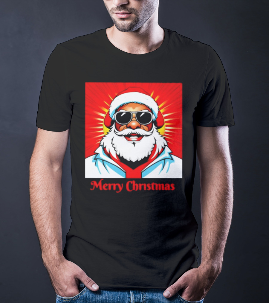 Bright Santa Merry Christmas In Cool Cartoon T-Shirt