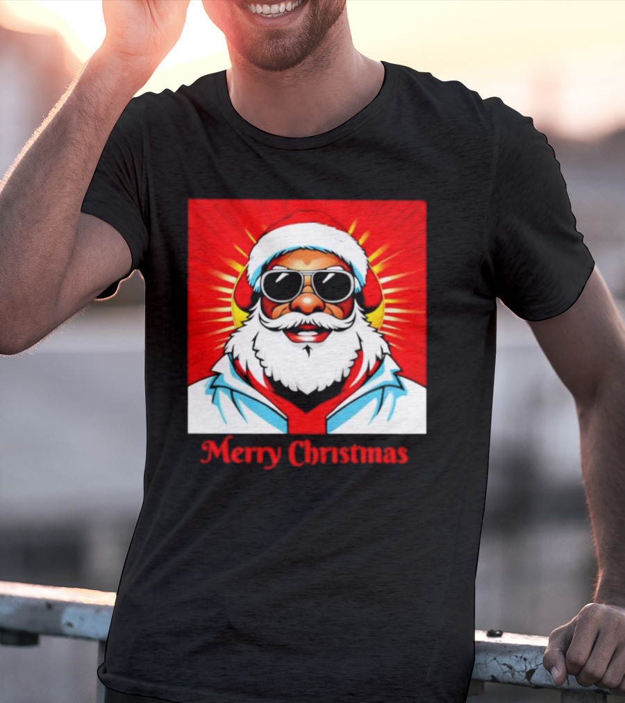 Bright Santa Merry Christmas In Cool Cartoon T-Shirt