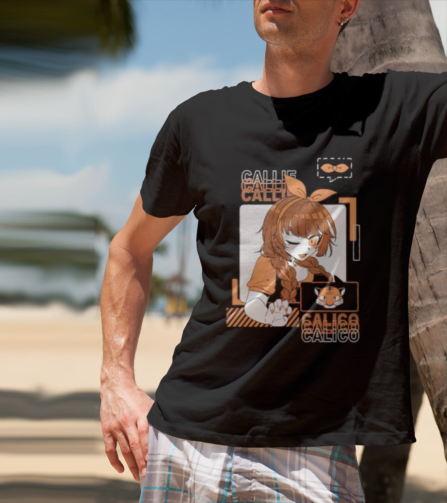 Callie Calico Winking Girl With Cat Headband And Symbols T-Shirt