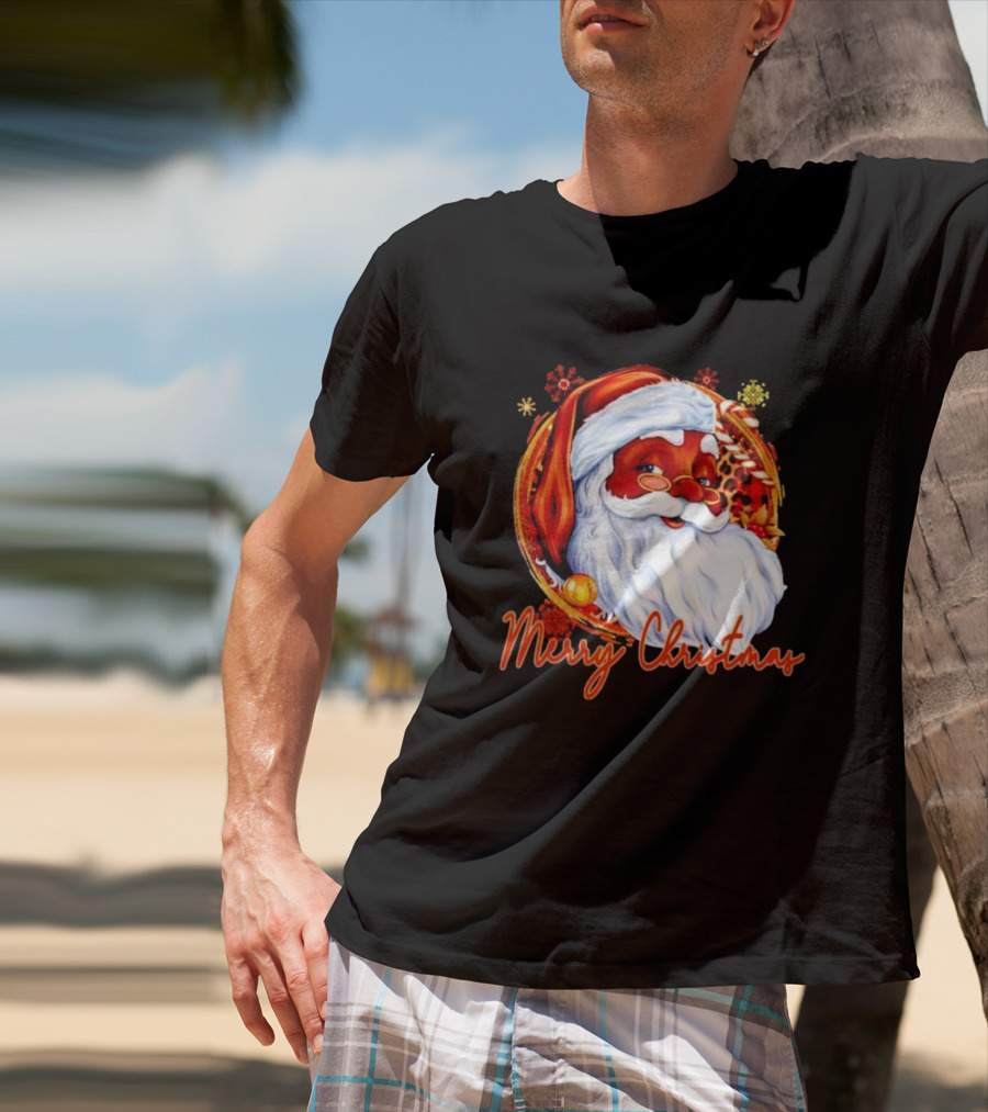 Handsome Black Santa Merry Christmas Festive Joyful Santa Image T-Shirt