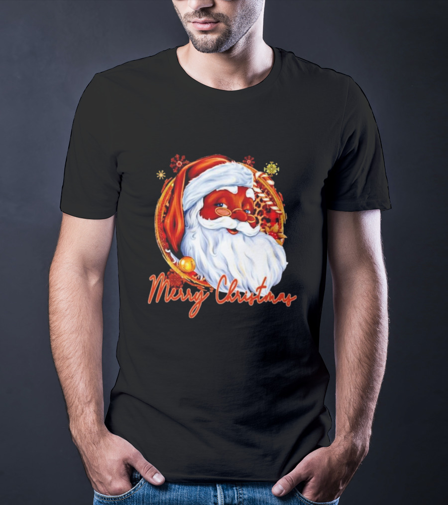 Handsome Black Santa Merry Christmas Festive Joyful Santa Image T-Shirt