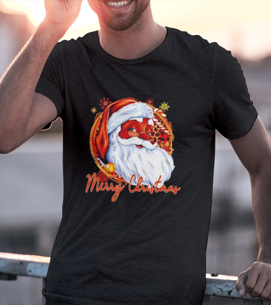 Handsome Black Santa Merry Christmas Festive Joyful Santa Image T-Shirt