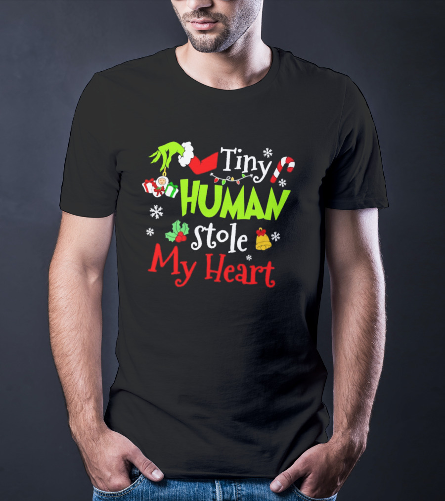 Tiny Human Stole My Heart Grinchmas Xmas With Candy Cane And Gifts T-Shirt