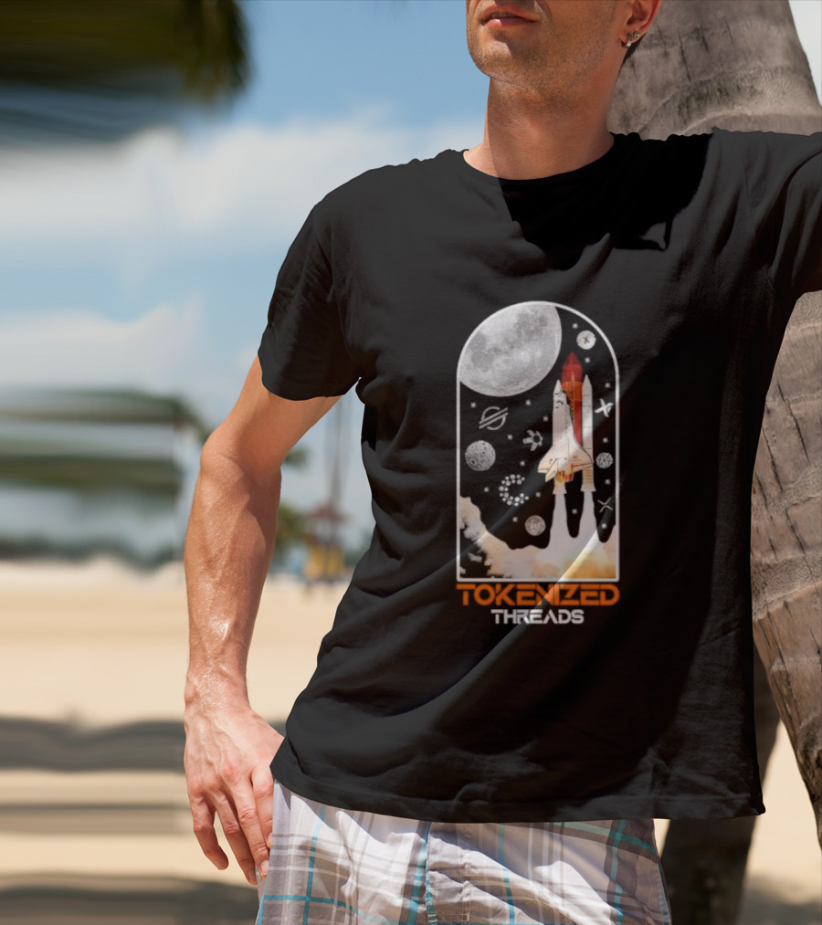 Tokenized Threads Space Shuttle Launch Under Moon With Planets And Stars T-Shirt