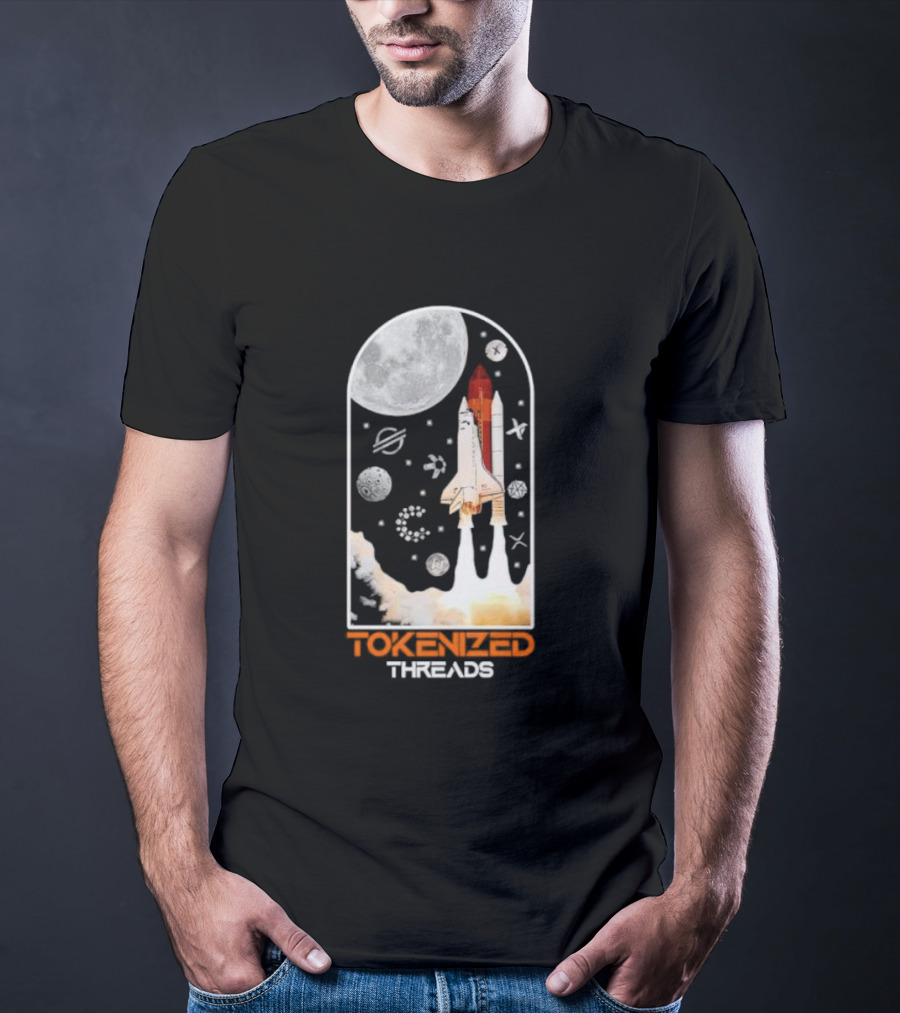 Tokenized Threads Space Shuttle Launch Under Moon With Planets And Stars T-Shirt