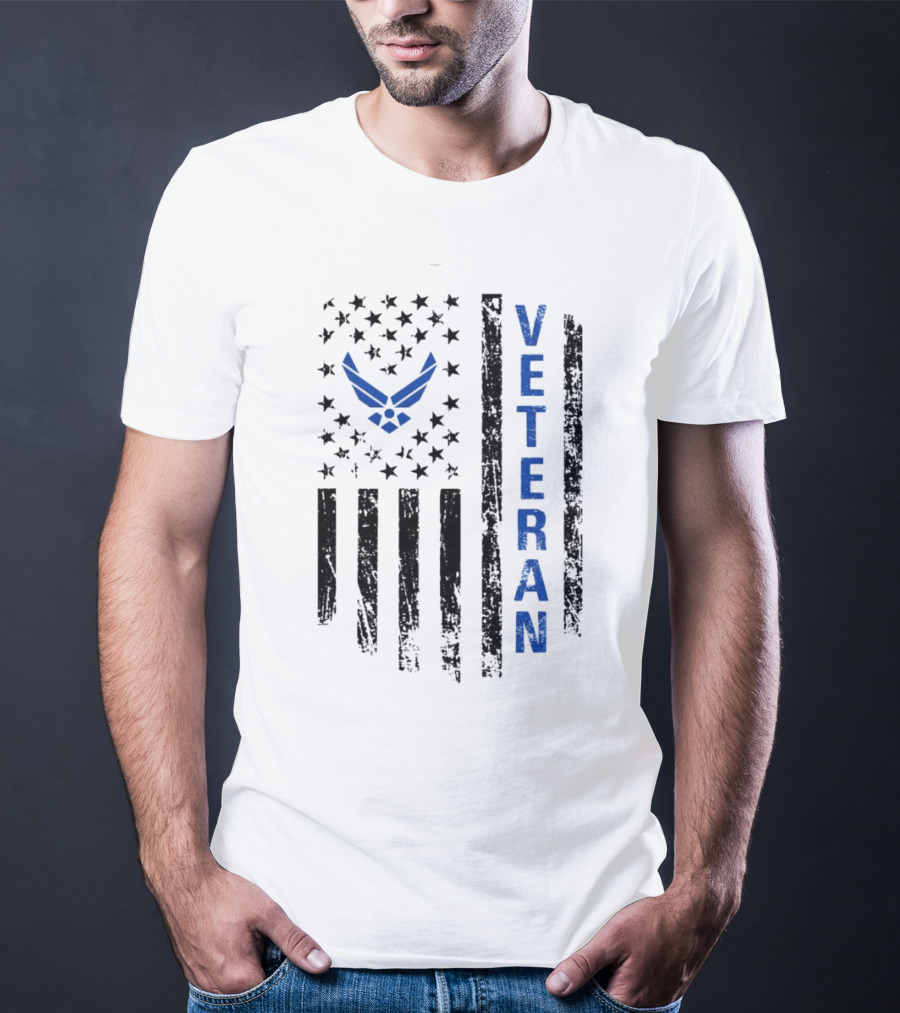 Veteran US Flag Air Force Logo Blue Patriotic T-Shirt
