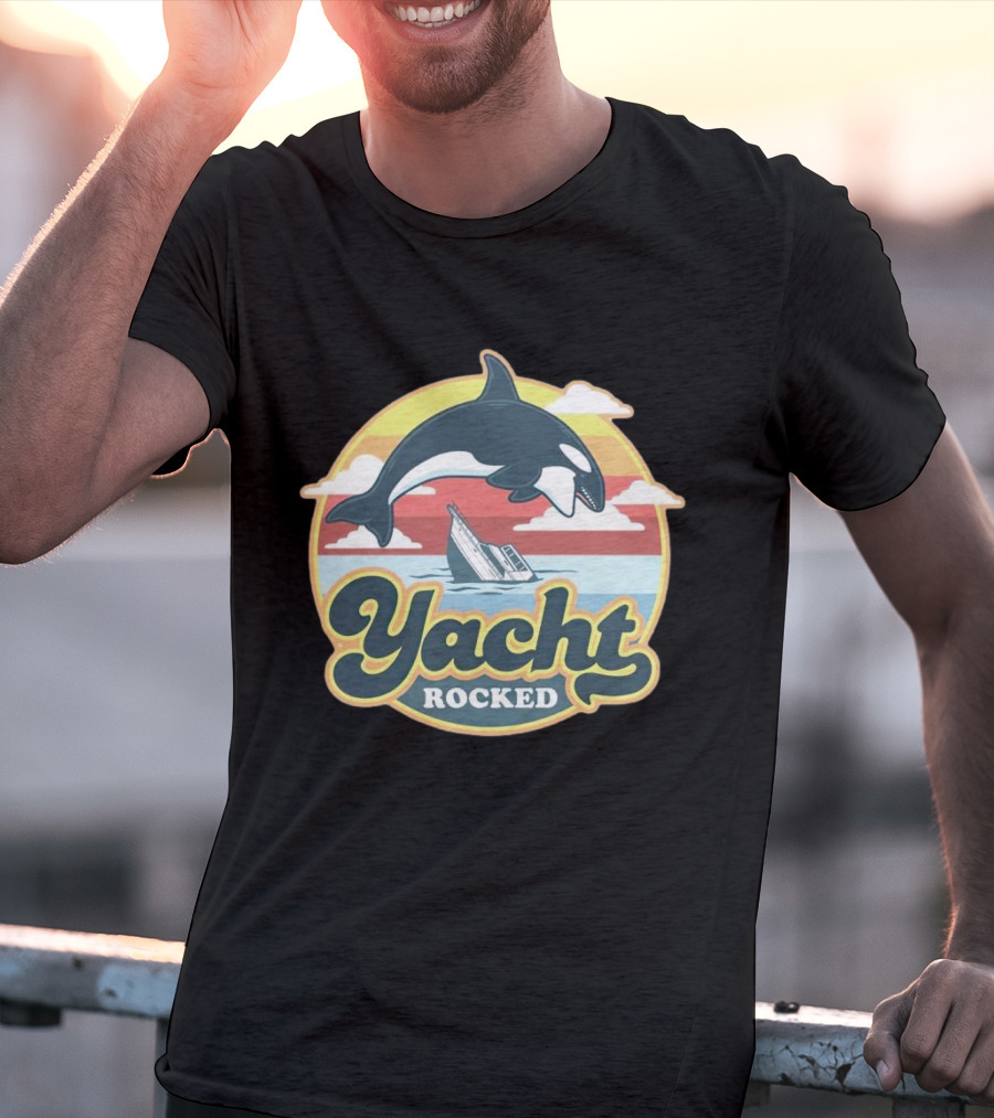 Yacht Rocked Whale Ocean Scene T-Shirt