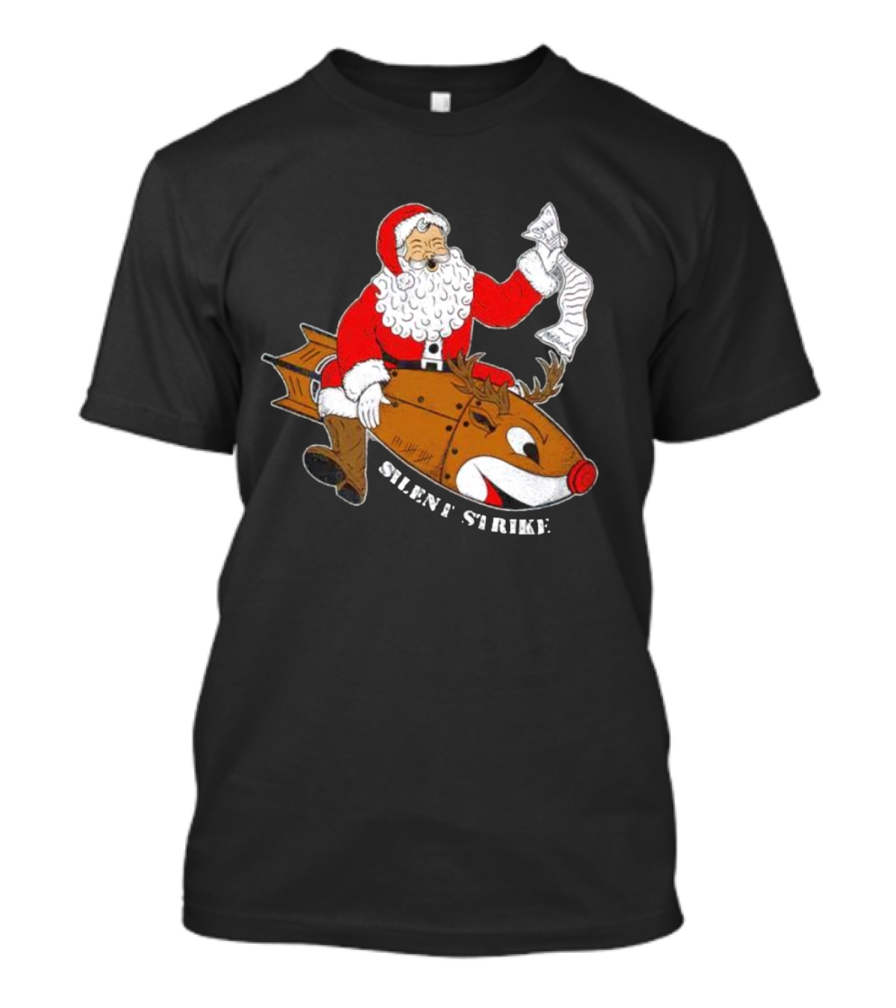 Silent Strike Santa Claus Riding Reindeer Rocket T-Shirt
