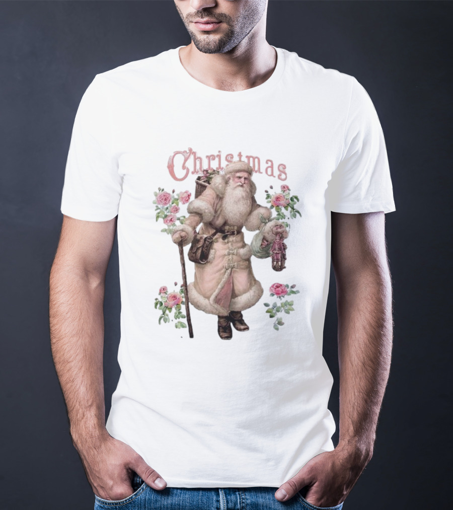 Christmas Santa Claus Victorian Roses T-Shirt