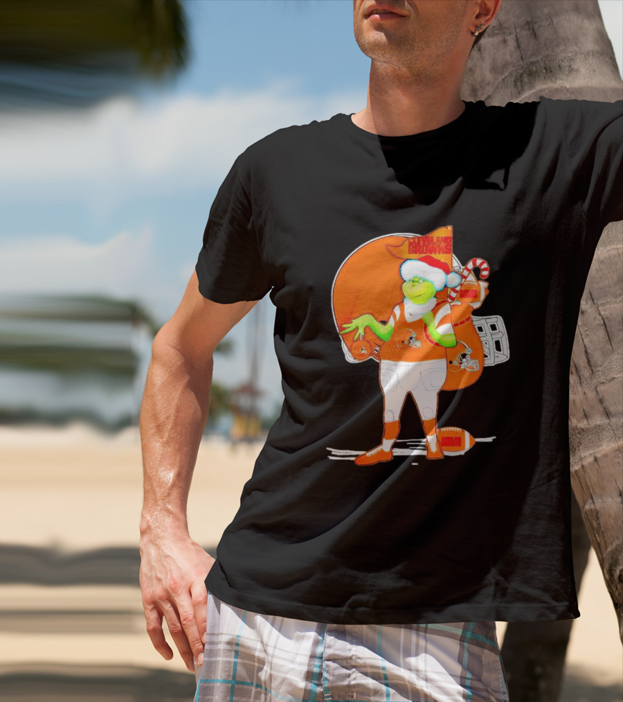 Cleveland Browns Christmas Santa Grinch Football T-Shirt
