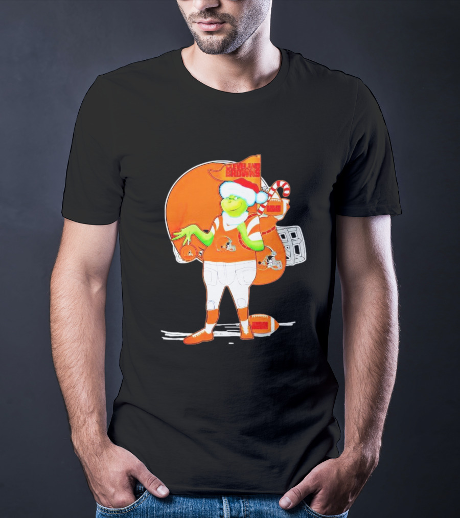 Cleveland Browns Christmas Santa Grinch Football T-Shirt