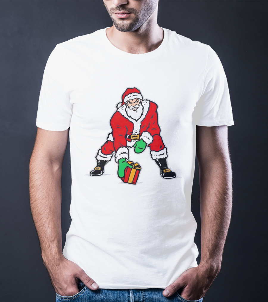 Santa Three Point Stance With Gift Christmas T-Shirt