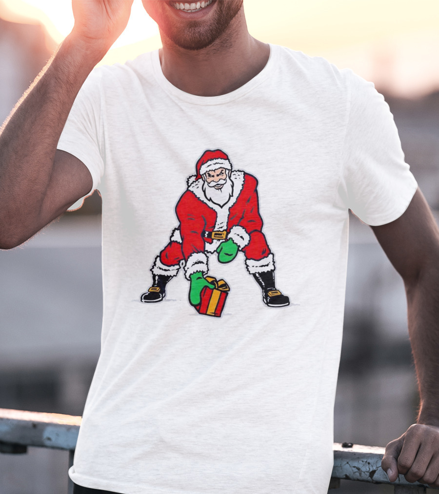 Santa Three Point Stance With Gift Christmas T-Shirt