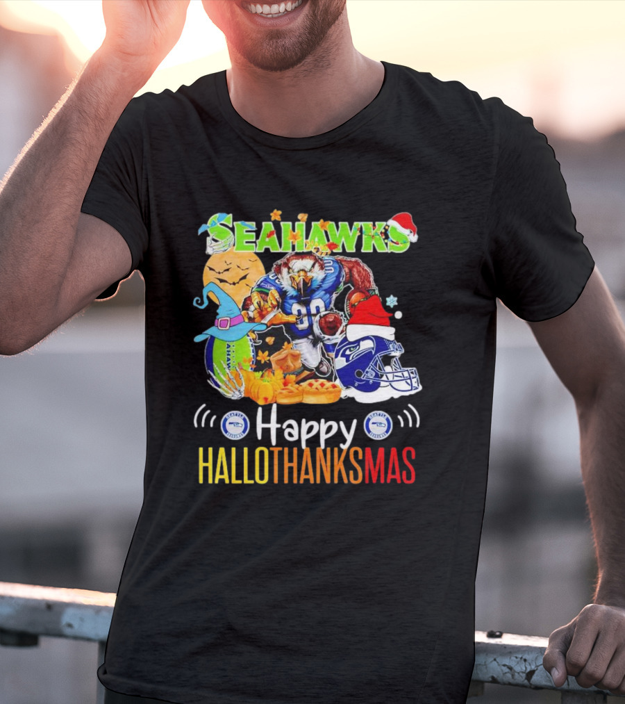 Seattle Seahawks Happy HalloThanksMas Holiday T-Shirt