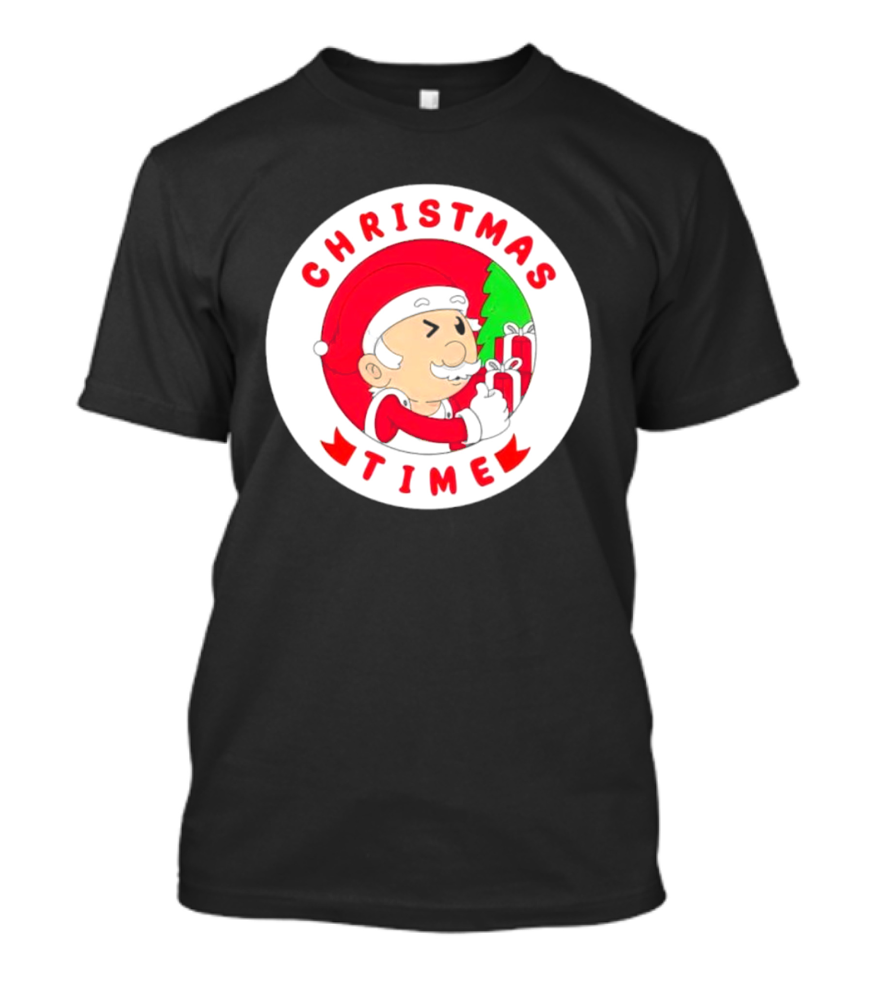 Christmas Time Santa Holding Gifts Circle T-Shirt