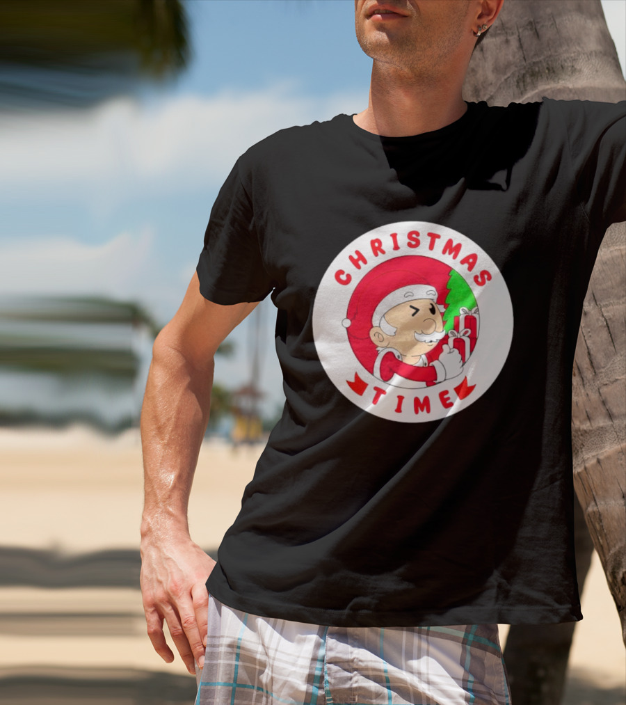 Christmas Time Santa Holding Gifts Circle T-Shirt