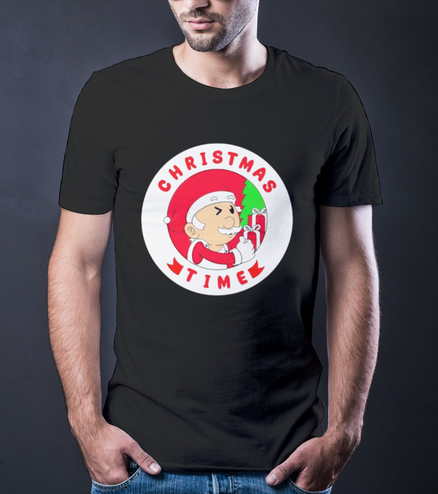 Christmas Time Santa Holding Gifts Circle T-Shirt