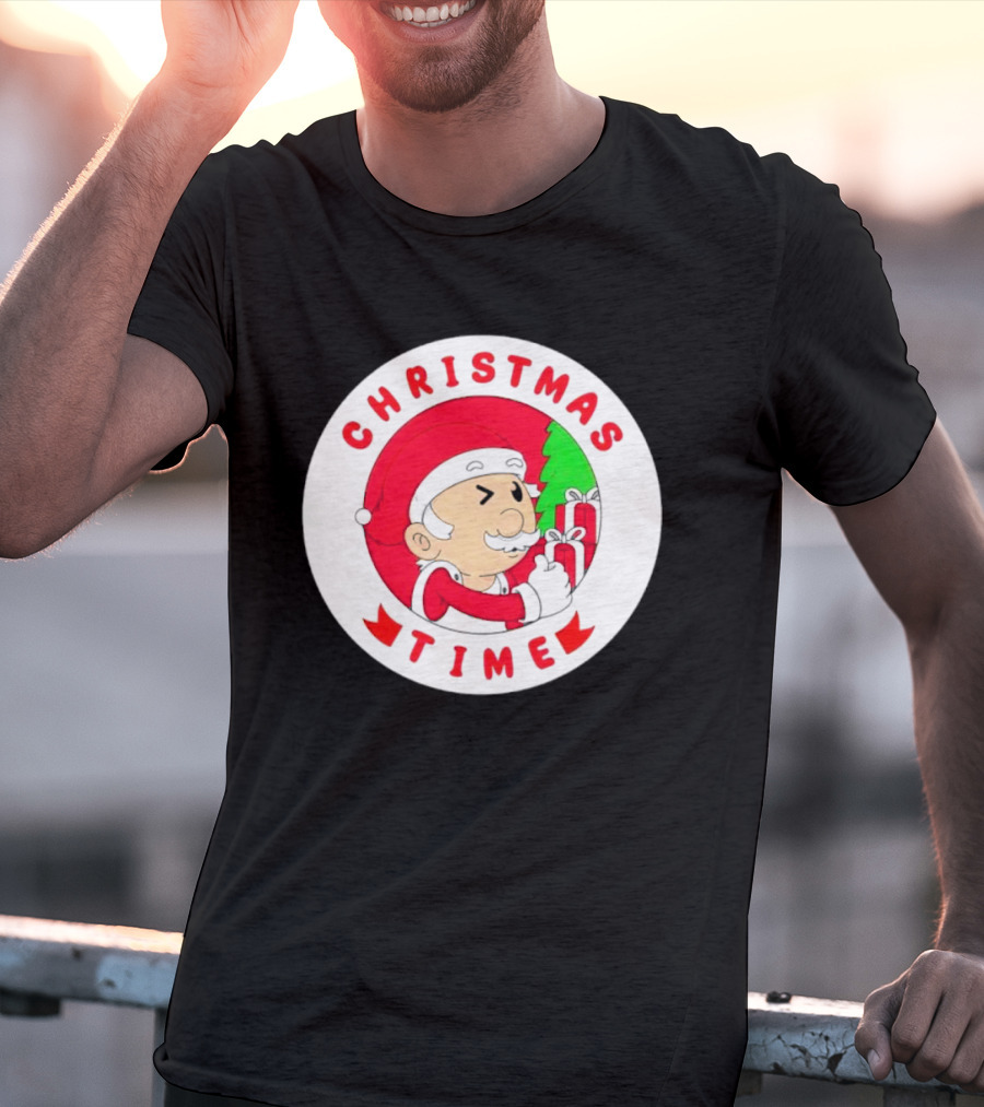 Christmas Time Santa Holding Gifts Circle T-Shirt