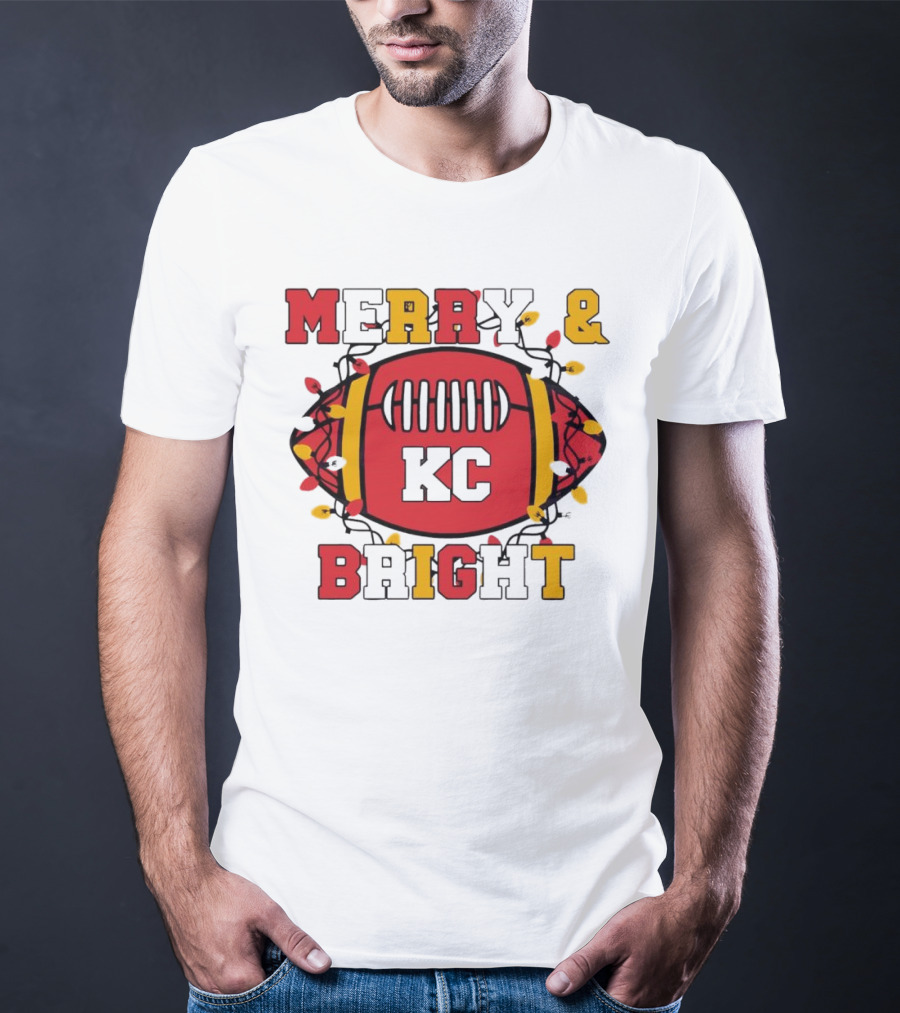 Kansas City Chiefs KC Merry And Bright Football Christmas T-Shirt