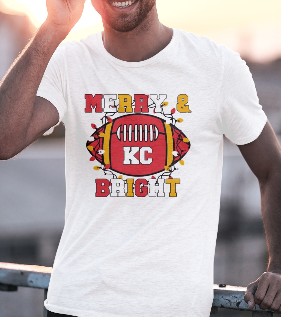 Kansas City Chiefs KC Merry And Bright Football Christmas T-Shirt