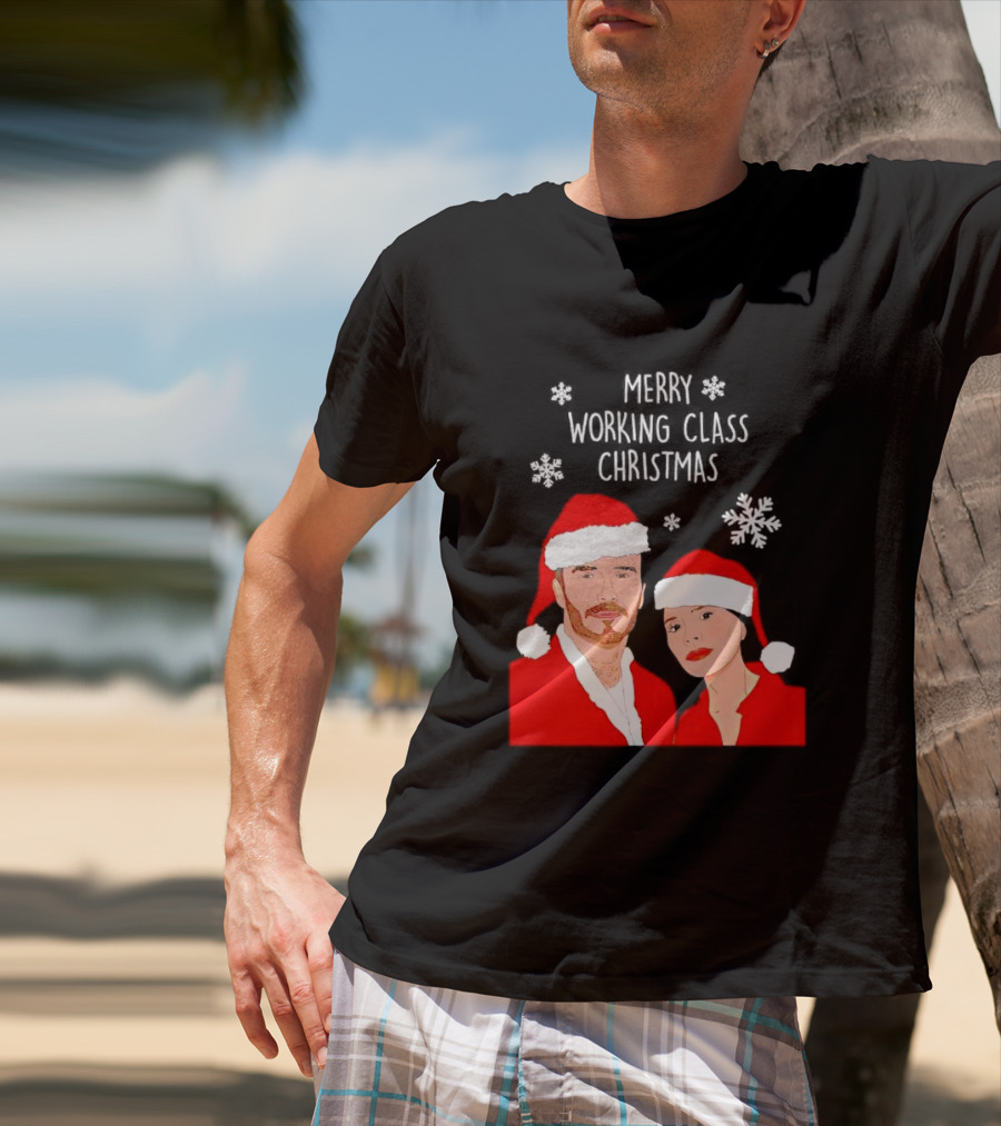 Merry Working Class Christmas Santa Couple Snowflakes T-Shirt