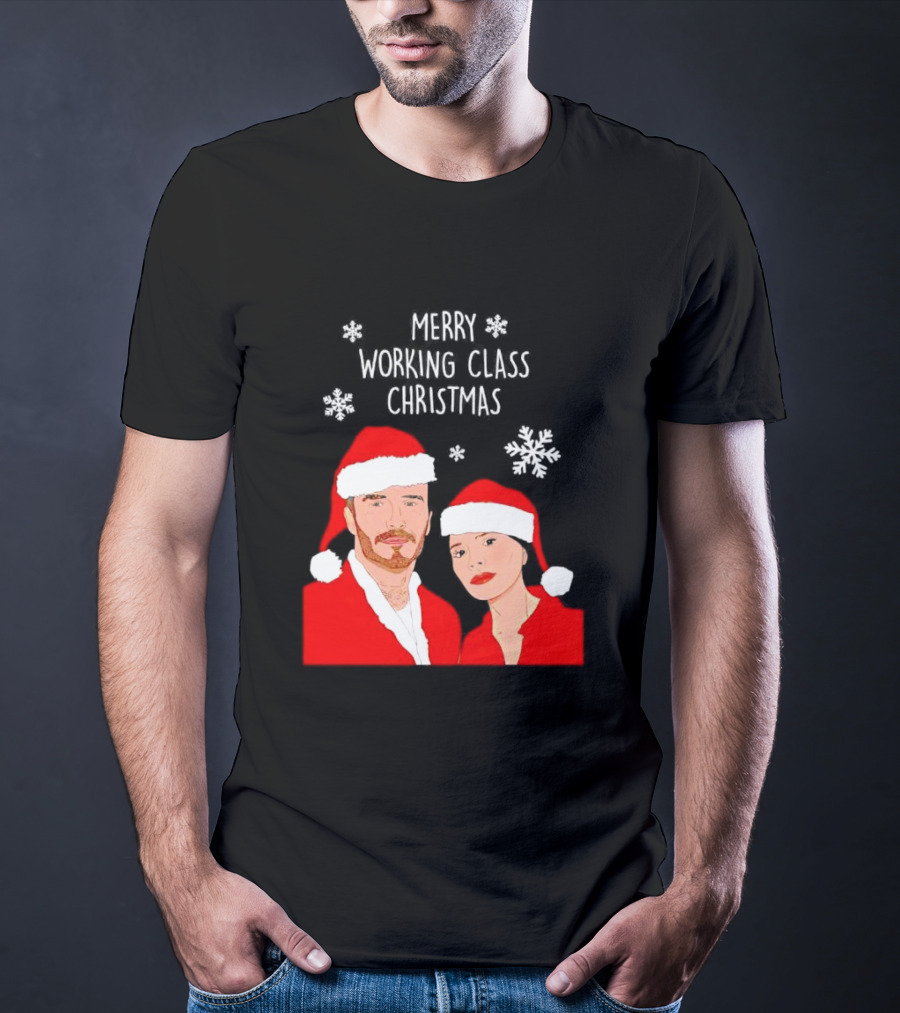 Merry Working Class Christmas Santa Couple Snowflakes T-Shirt